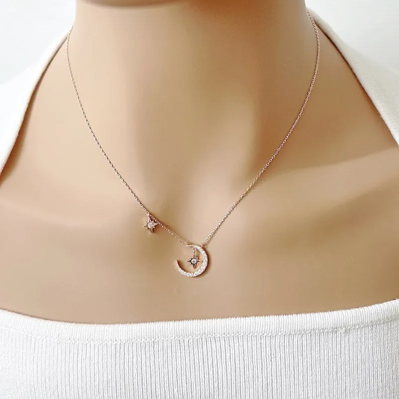 Moon & Star Cubic Zirconia Necklace