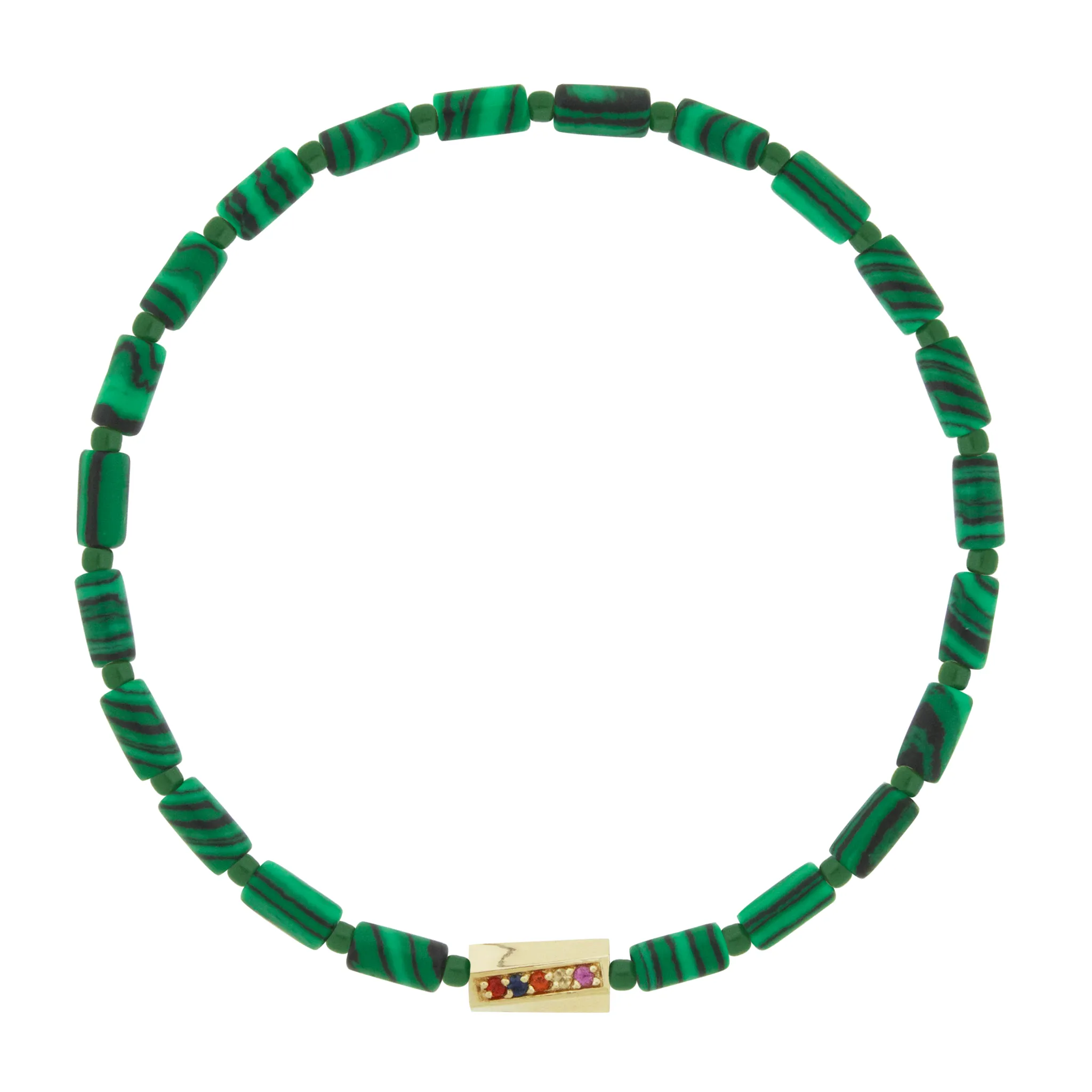 Multicolor Sapphire Twisted Hexagon on Malachite Bracelet