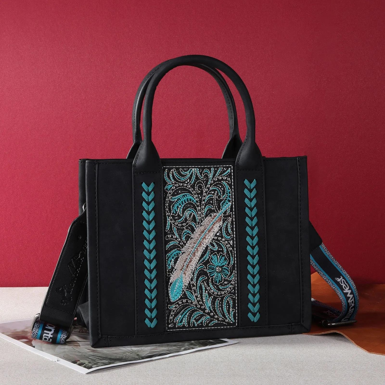 MWF1022-8120S   Montana West Embroidered Feather Tote/Crossbody