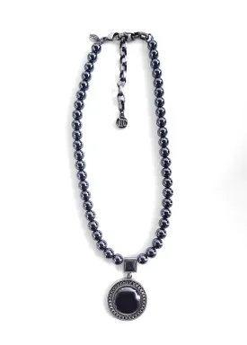 Myka - Antique Silver Beaded Round Drop Necklace