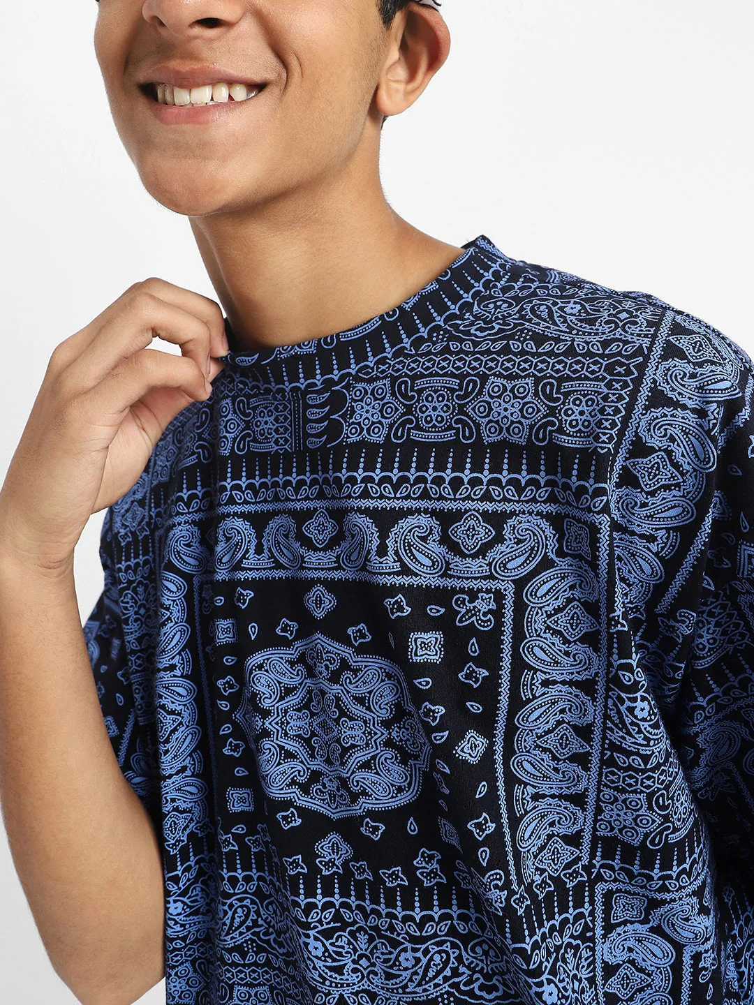 Navy Oversized Paisley Printed Boys T-shirt