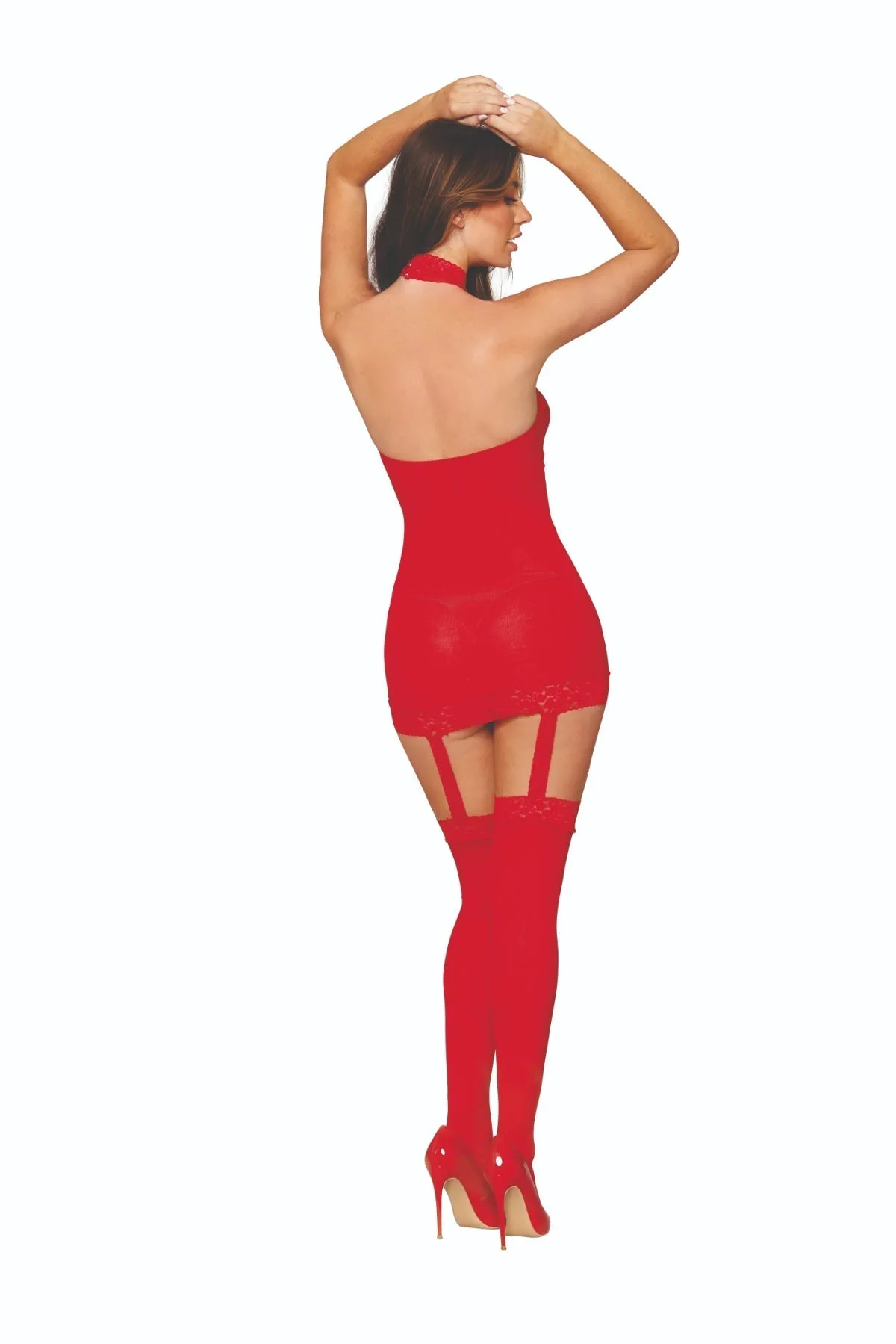 Opaque Bodystocking Dress with Attached Thigh Highs