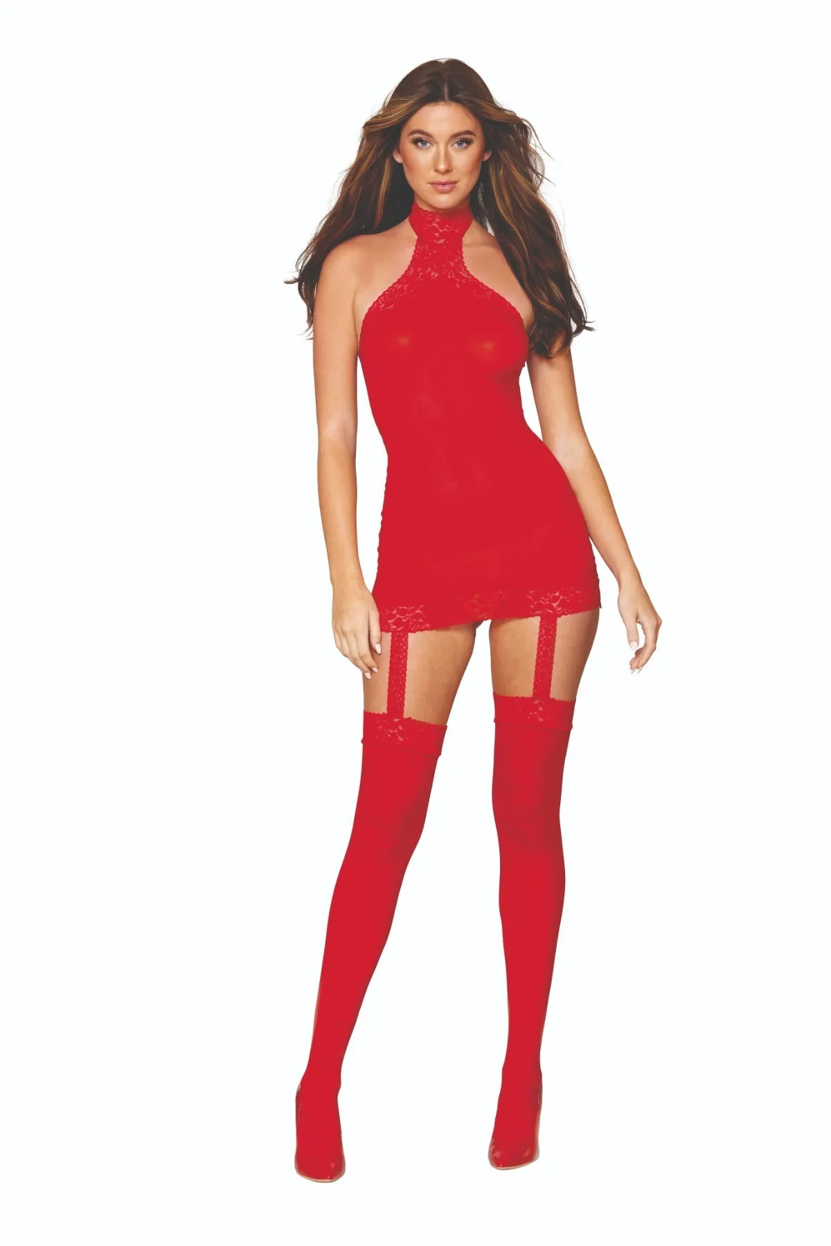 Opaque Bodystocking Dress with Attached Thigh Highs