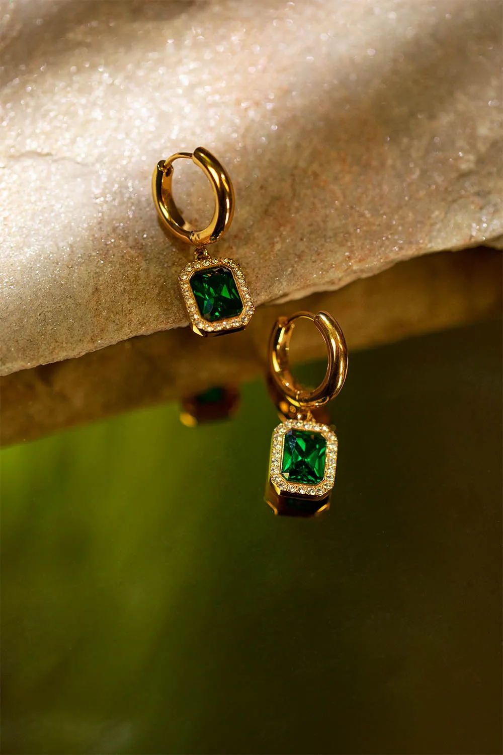 Pavé Emerald Huggies Green 14K Gold Plated