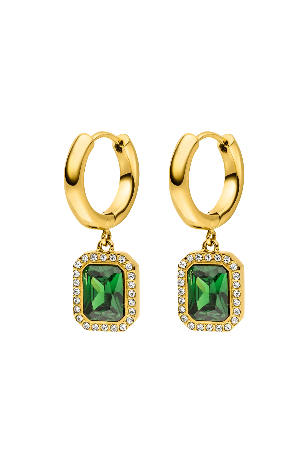 Pavé Emerald Huggies Green 14K Gold Plated