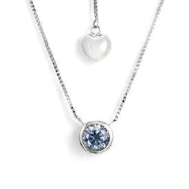 Ready Made | 1 Carat Light Blue Grey Moissanite Round Solitaire Bezel 18K White Gold Pendant with Heart Chain