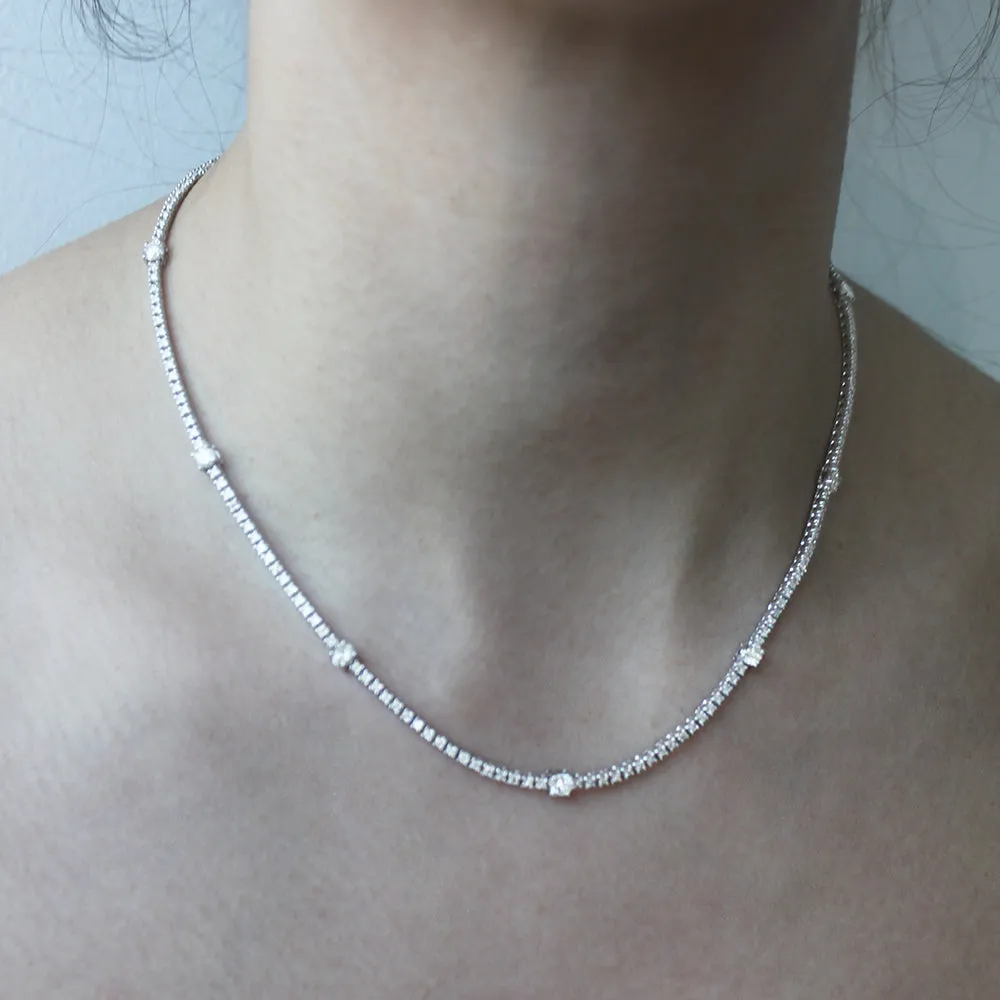 Ready to Ship Alternate Diamond Tennis Necklace (5.50 ct.) 2 points and 18 points 4-Prongs Setting in 14K Gold