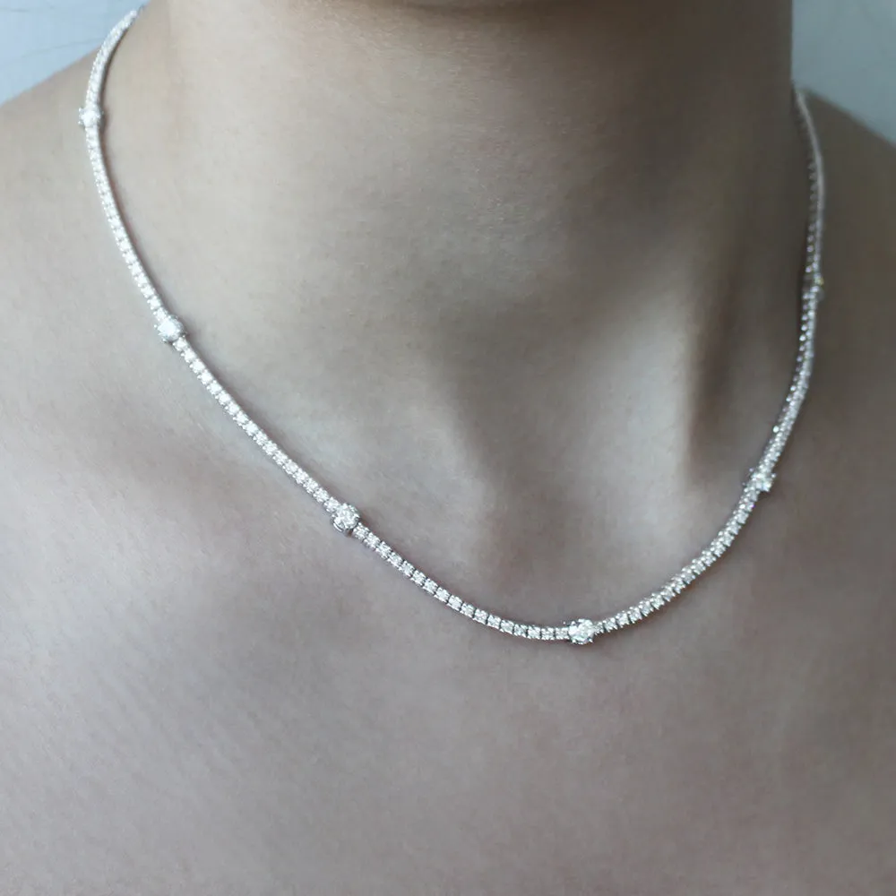 Ready to Ship Alternate Diamond Tennis Necklace (5.50 ct.) 2 points and 18 points 4-Prongs Setting in 14K Gold