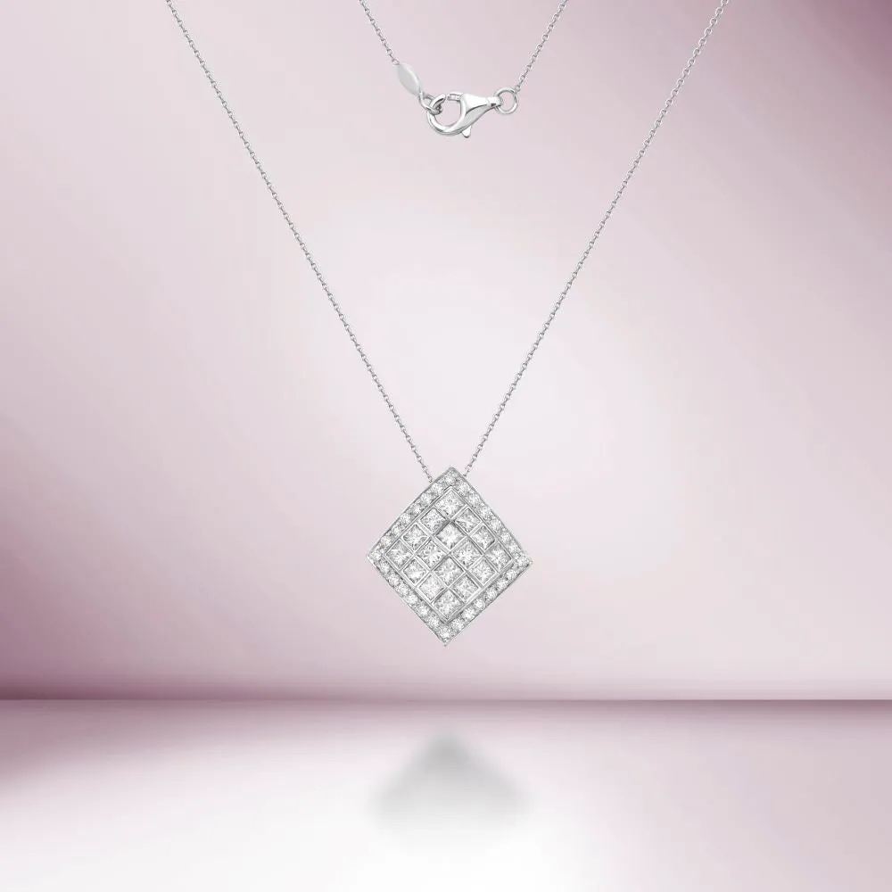 Ready to Ship Princess Cut & Round Diamond Necklace (1.88 ct.) in 18K Gold