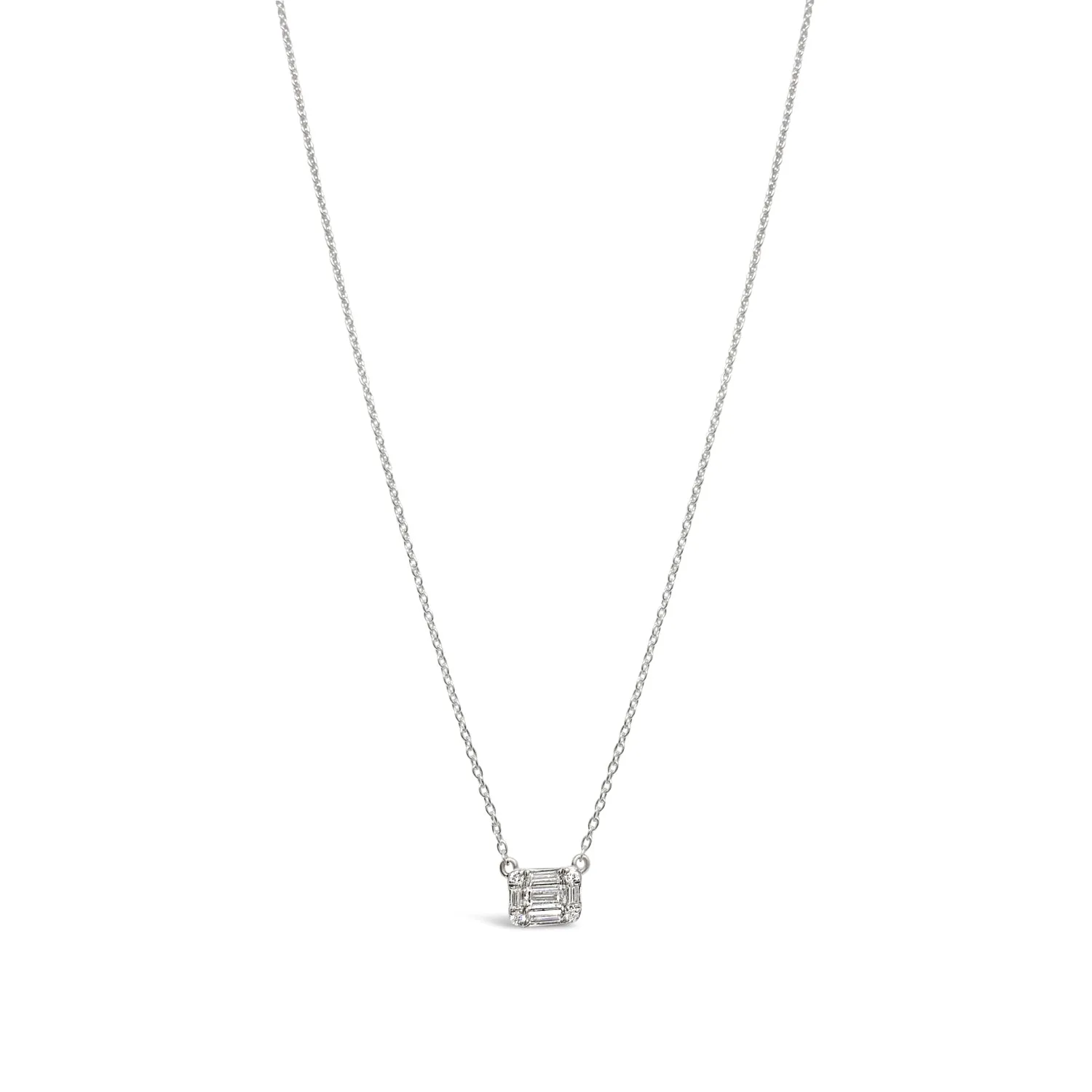 Round and Baguette Diamond Pendant Necklace