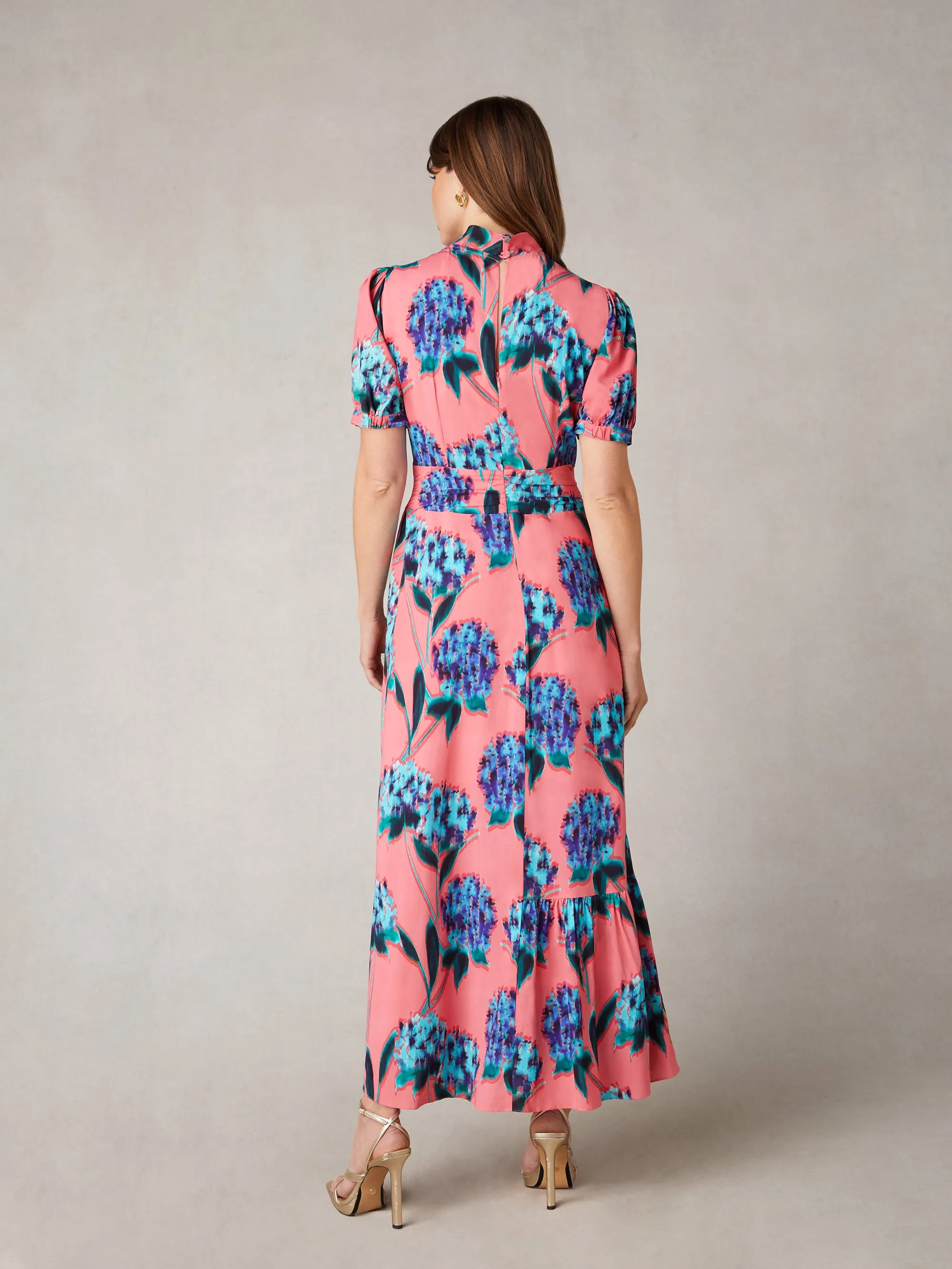 Scarlett Pink Floral Print Twist Neck Maxi Dress