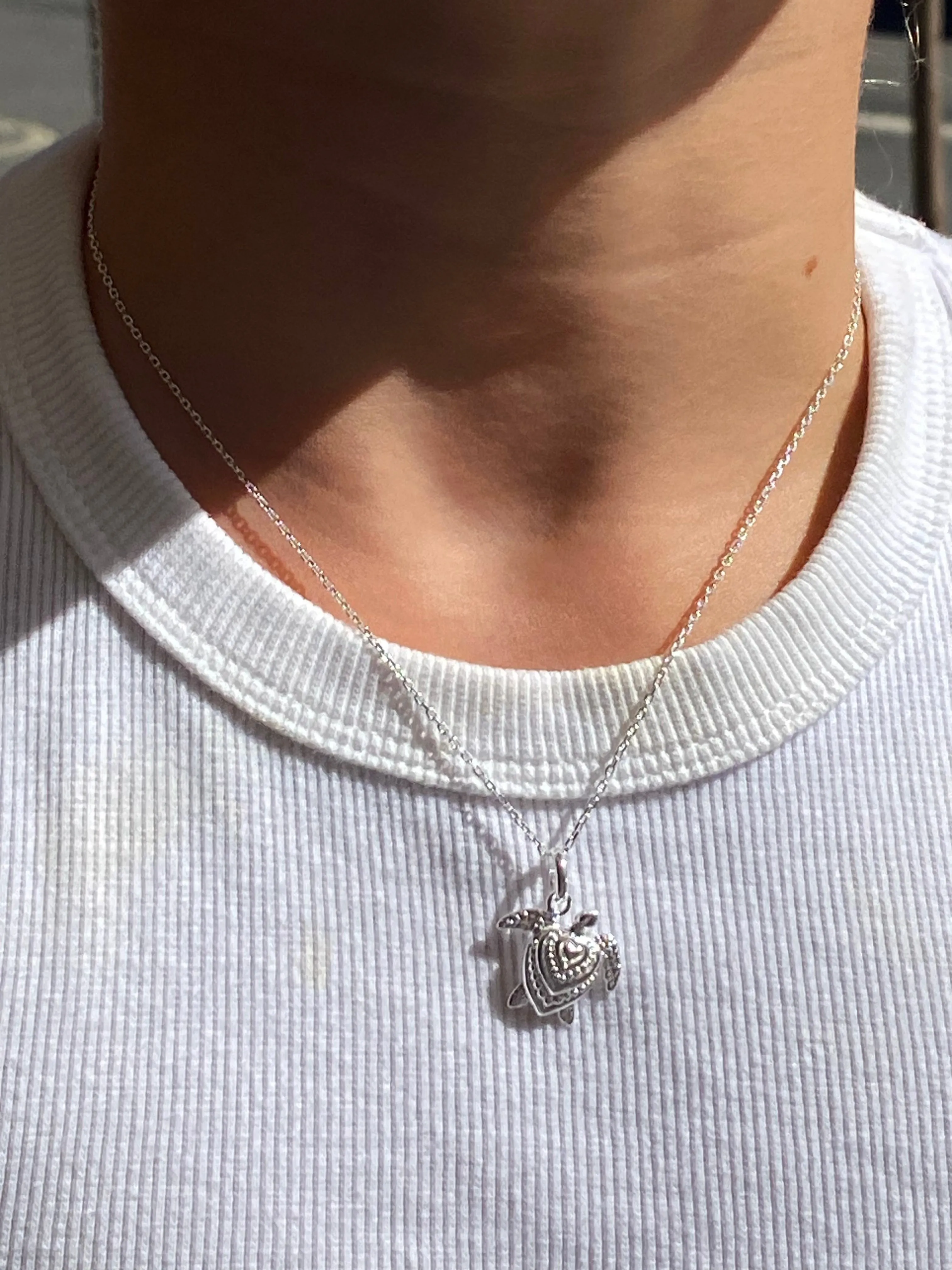 Sea Heart Turtle Pendant Silver