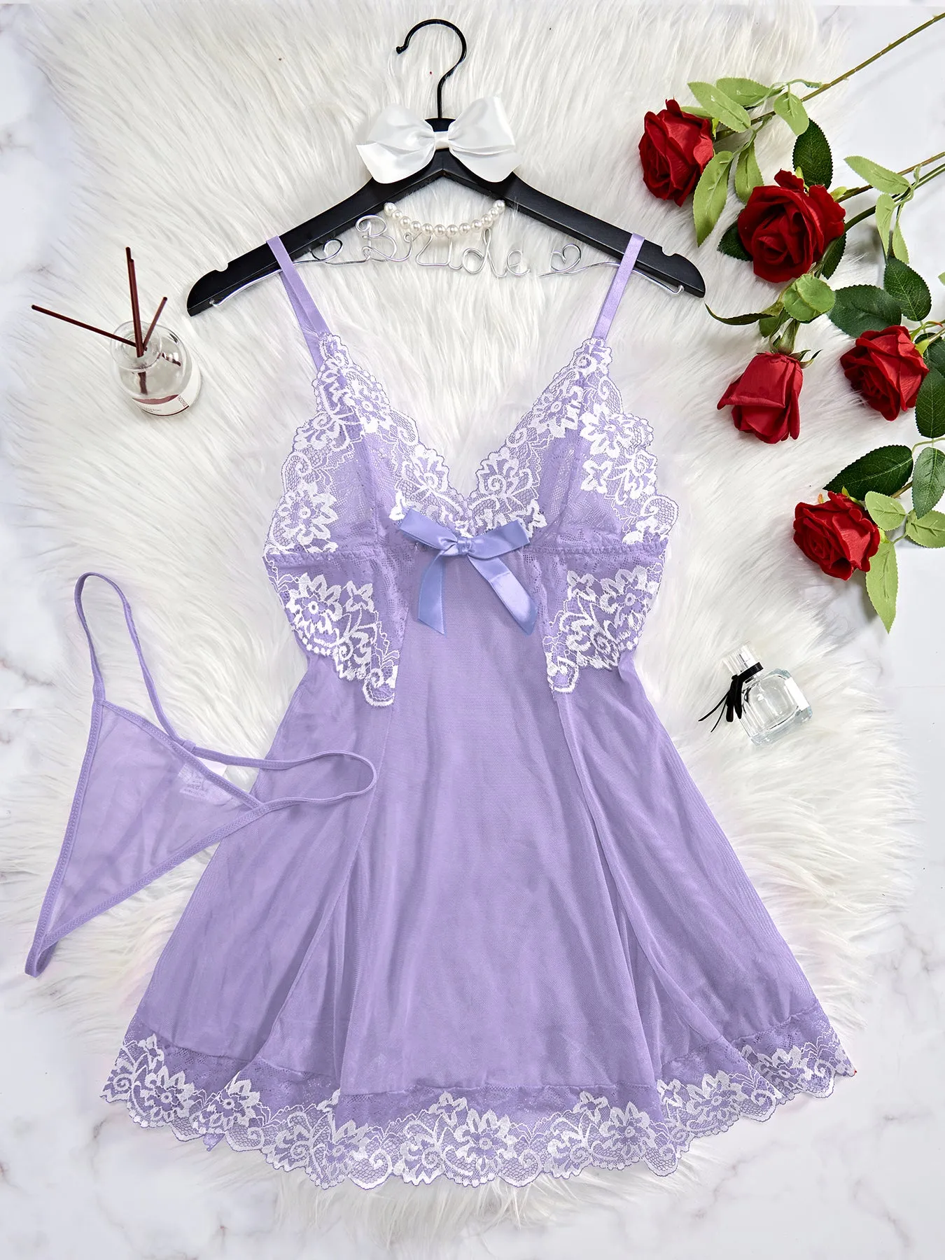 SheCurve®Sexy Sheer Lace Nightgown with G-String