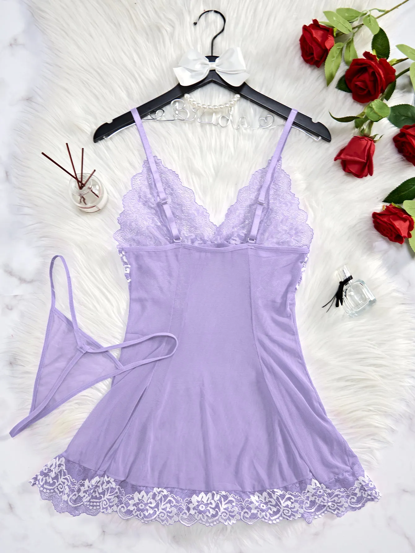 SheCurve®Sexy Sheer Lace Nightgown with G-String