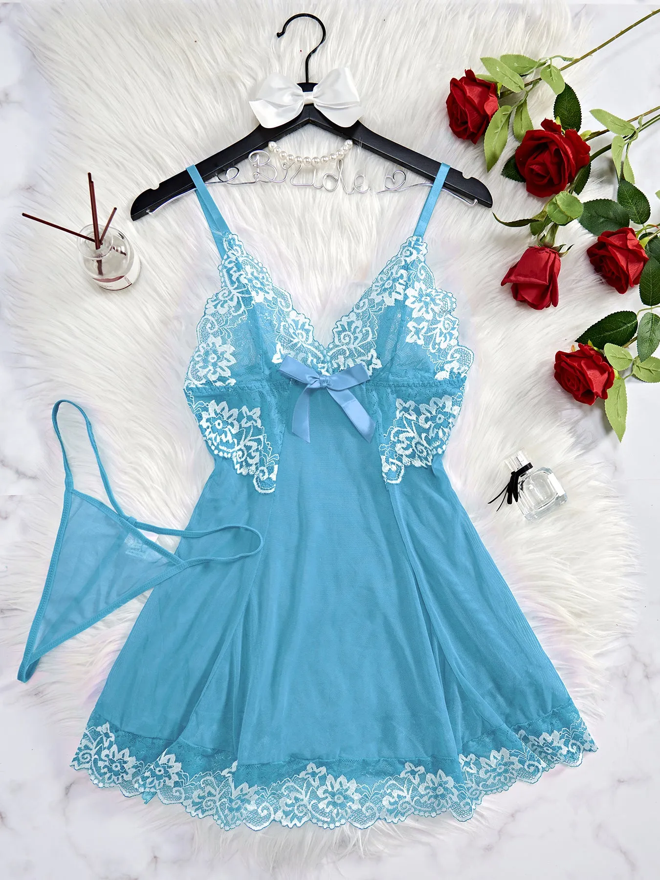 SheCurve®Sexy Sheer Lace Nightgown with G-String