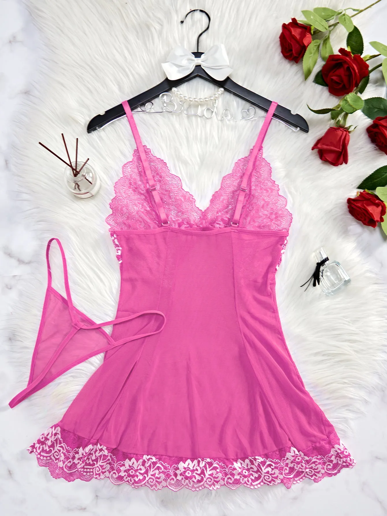 SheCurve®Sexy Sheer Lace Nightgown with G-String