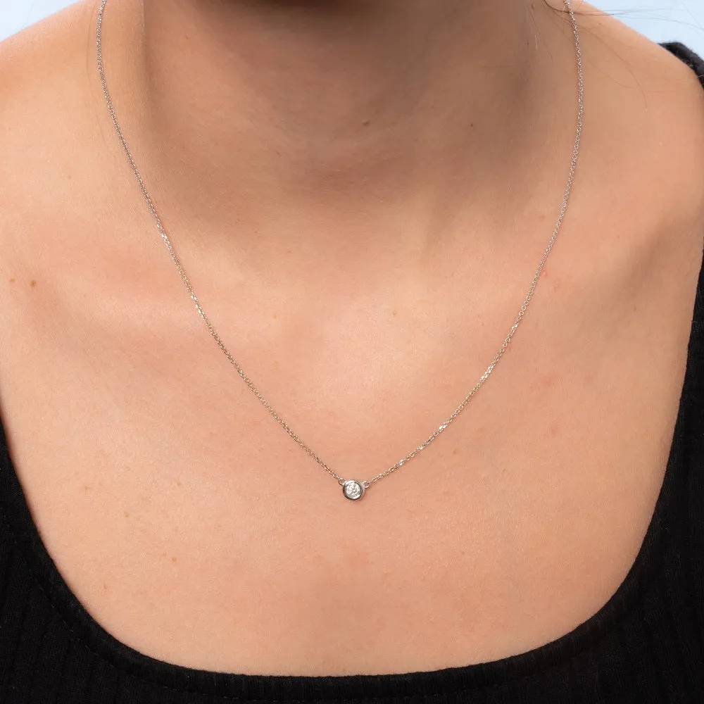 Solitaire Diamond Chain Necklace (0.40 ct.) Bezel Set in 14K Gold