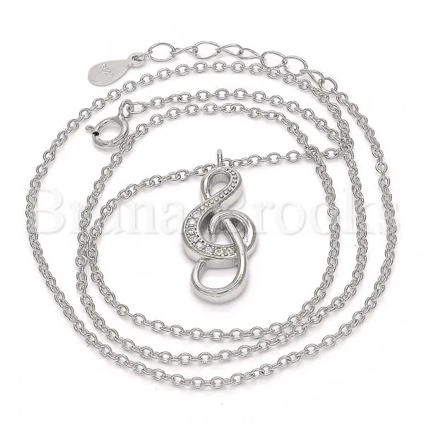 Sterling Silver 04.336.0011.16 Fancy Necklace, Music Note Design, with White Crystal, Polished Finish, Rhodium Tone