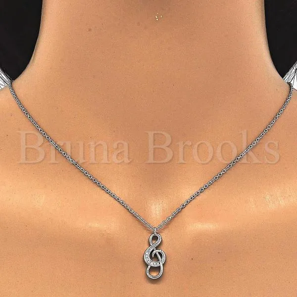 Sterling Silver 04.336.0011.16 Fancy Necklace, Music Note Design, with White Crystal, Polished Finish, Rhodium Tone