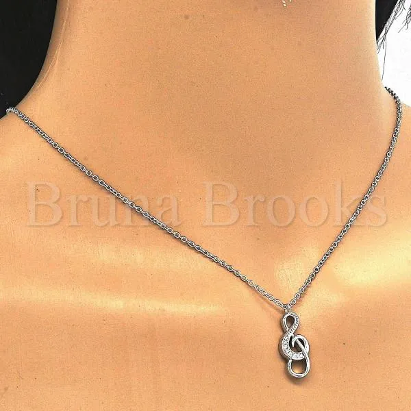 Sterling Silver 04.336.0011.16 Fancy Necklace, Music Note Design, with White Crystal, Polished Finish, Rhodium Tone