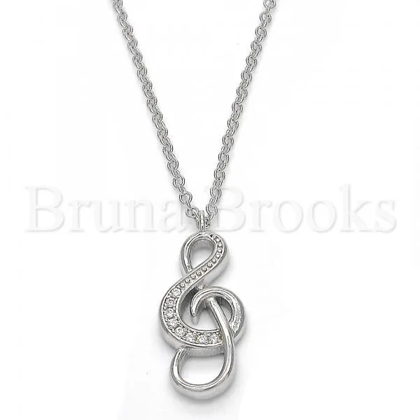 Sterling Silver 04.336.0011.16 Fancy Necklace, Music Note Design, with White Crystal, Polished Finish, Rhodium Tone