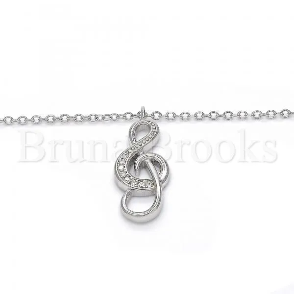 Sterling Silver 04.336.0011.16 Fancy Necklace, Music Note Design, with White Crystal, Polished Finish, Rhodium Tone