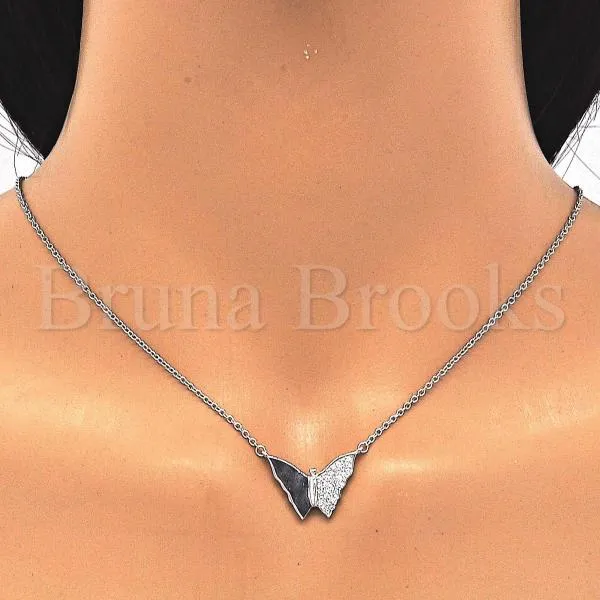 Sterling Silver 04.336.0061.16 Fancy Necklace, Butterfly Design, with White Micro Pave, Polished Finish, Rhodium Tone