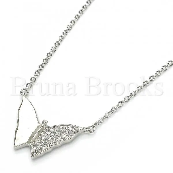 Sterling Silver 04.336.0061.16 Fancy Necklace, Butterfly Design, with White Micro Pave, Polished Finish, Rhodium Tone