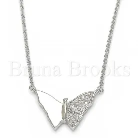 Sterling Silver 04.336.0061.16 Fancy Necklace, Butterfly Design, with White Micro Pave, Polished Finish, Rhodium Tone