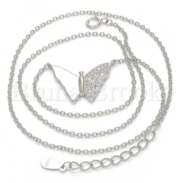 Sterling Silver 04.336.0061.16 Fancy Necklace, Butterfly Design, with White Micro Pave, Polished Finish, Rhodium Tone