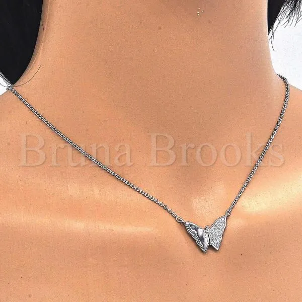 Sterling Silver 04.336.0061.16 Fancy Necklace, Butterfly Design, with White Micro Pave, Polished Finish, Rhodium Tone