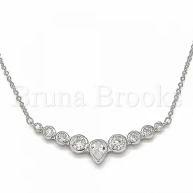 Sterling Silver 04.336.0139.16 Fancy Necklace, Teardrop Design, with White Cubic Zirconia, Polished Finish, Rhodium Tone