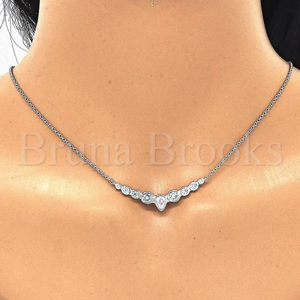 Sterling Silver 04.336.0139.16 Fancy Necklace, Teardrop Design, with White Cubic Zirconia, Polished Finish, Rhodium Tone