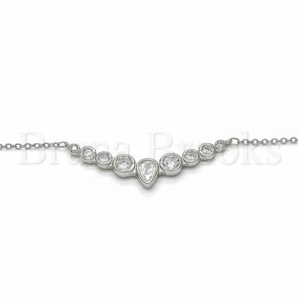 Sterling Silver 04.336.0139.16 Fancy Necklace, Teardrop Design, with White Cubic Zirconia, Polished Finish, Rhodium Tone