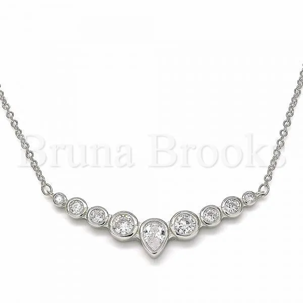 Sterling Silver 04.336.0139.16 Fancy Necklace, Teardrop Design, with White Cubic Zirconia, Polished Finish, Rhodium Tone