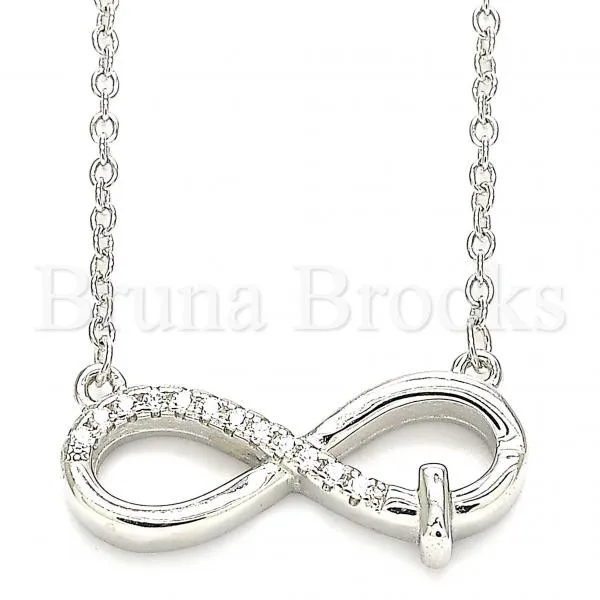 Sterling Silver 04.336.0175.16 Fancy Necklace, Infinite Design, with White Crystal, Polished Finish, Rhodium Tone