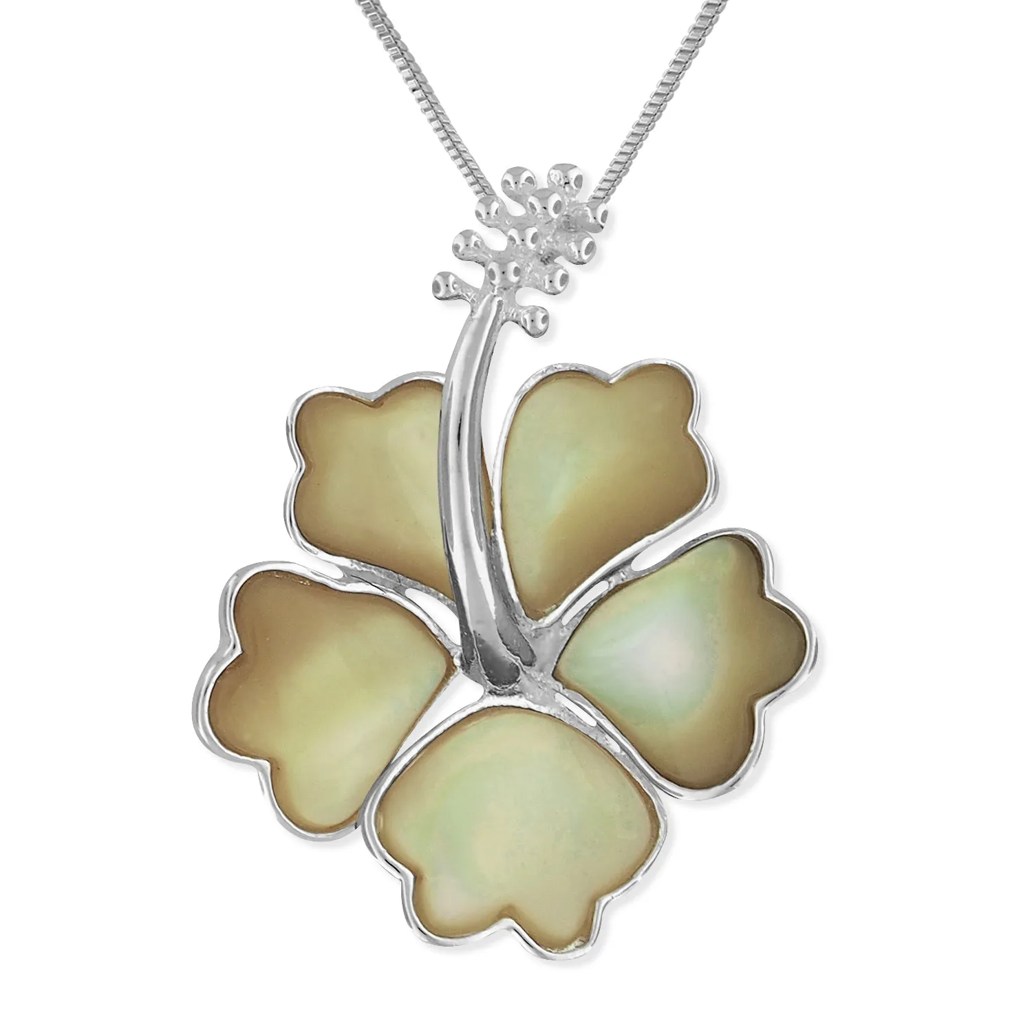 Sterling Silver Abalone Shell Hibiscus 19mm Pendant Necklace, 16 2" Extender