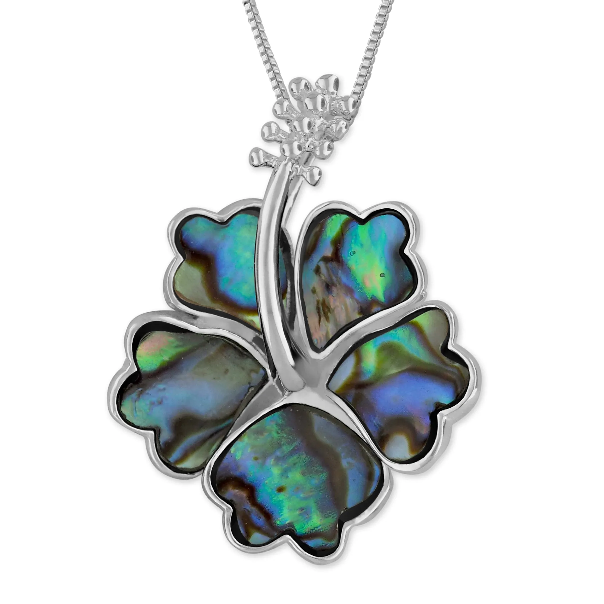 Sterling Silver Abalone Shell Hibiscus 19mm Pendant Necklace, 16 2" Extender