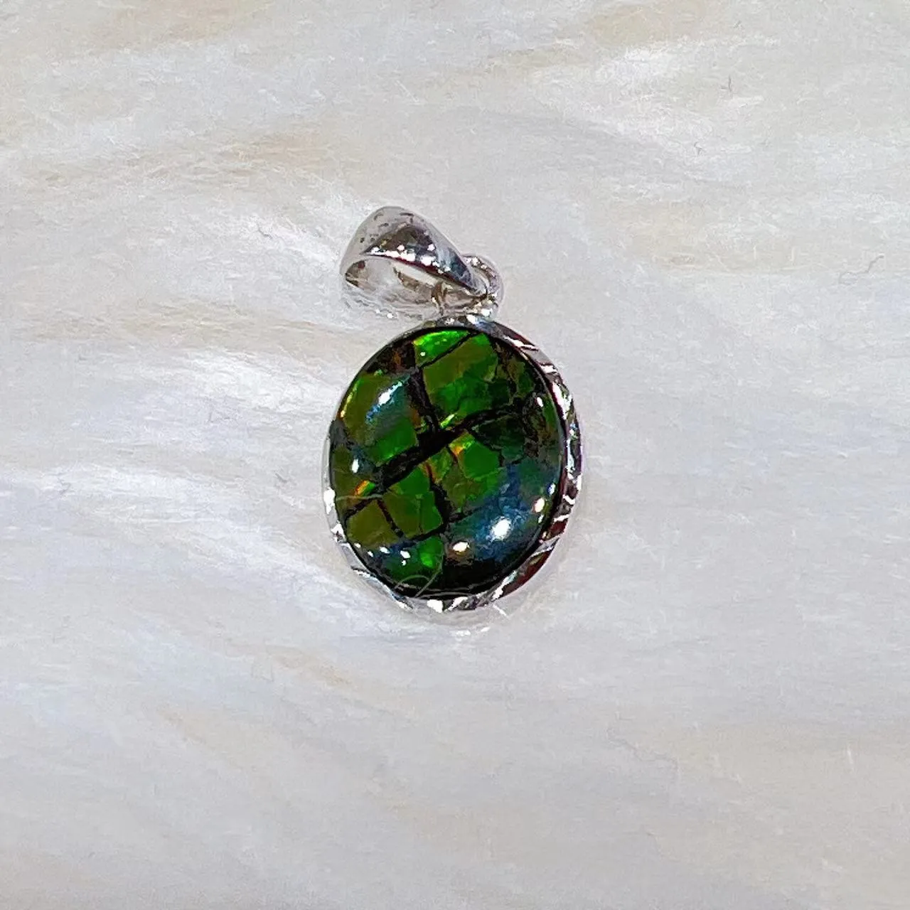 Sterling Silver Dragon Skin Ammolite Pendant