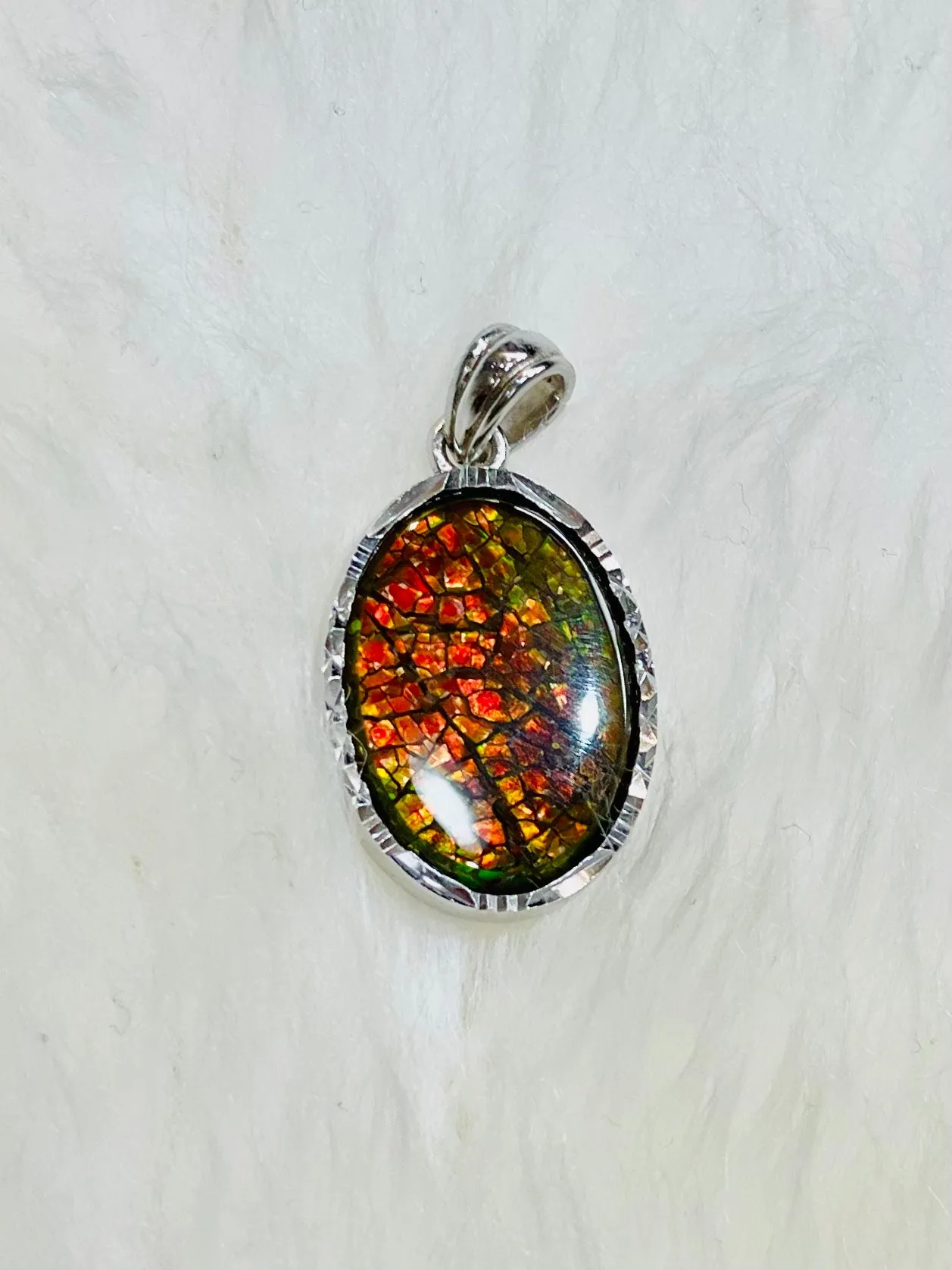 Sterling Silver Dragon Skin Ammolite Pendant