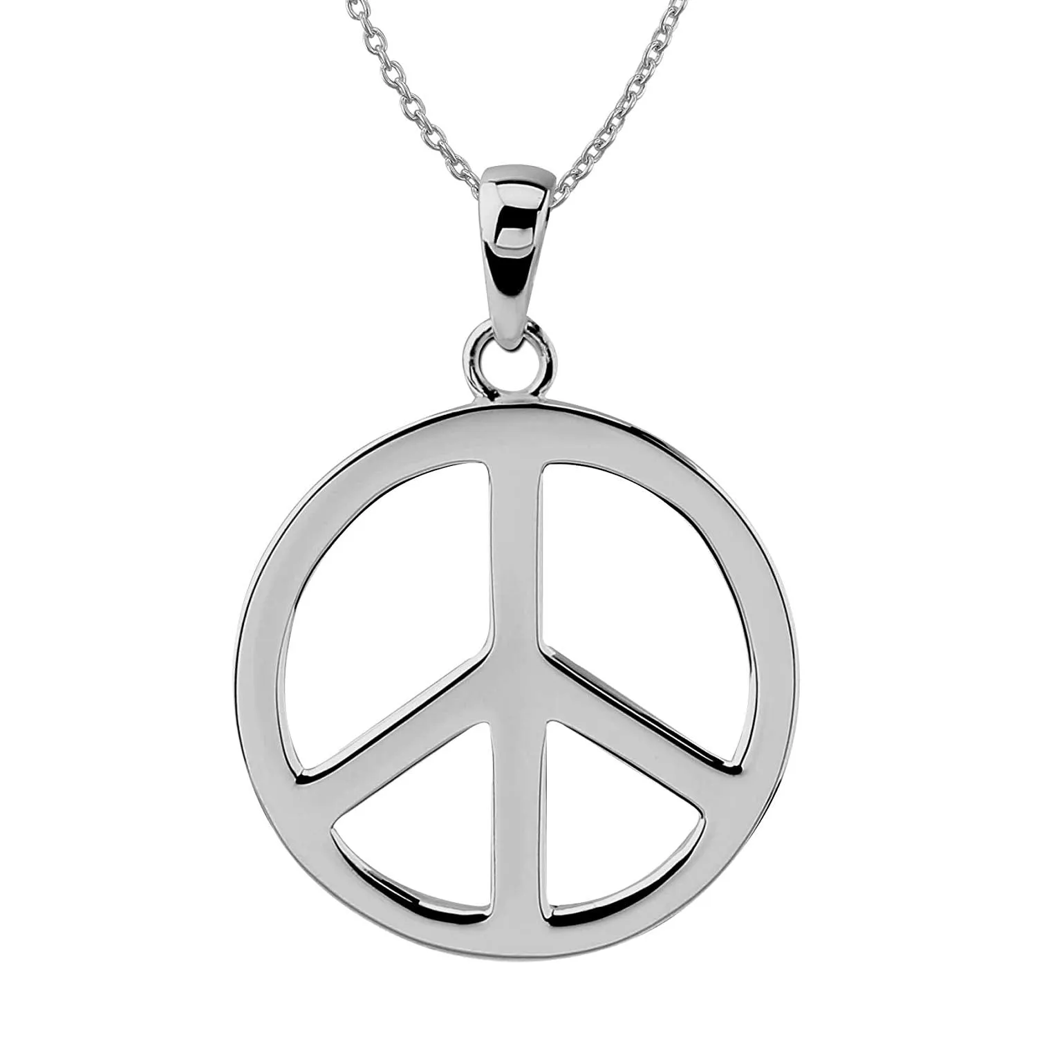 Sterling Silver Large Peace Sign Pendant Necklace, 18"