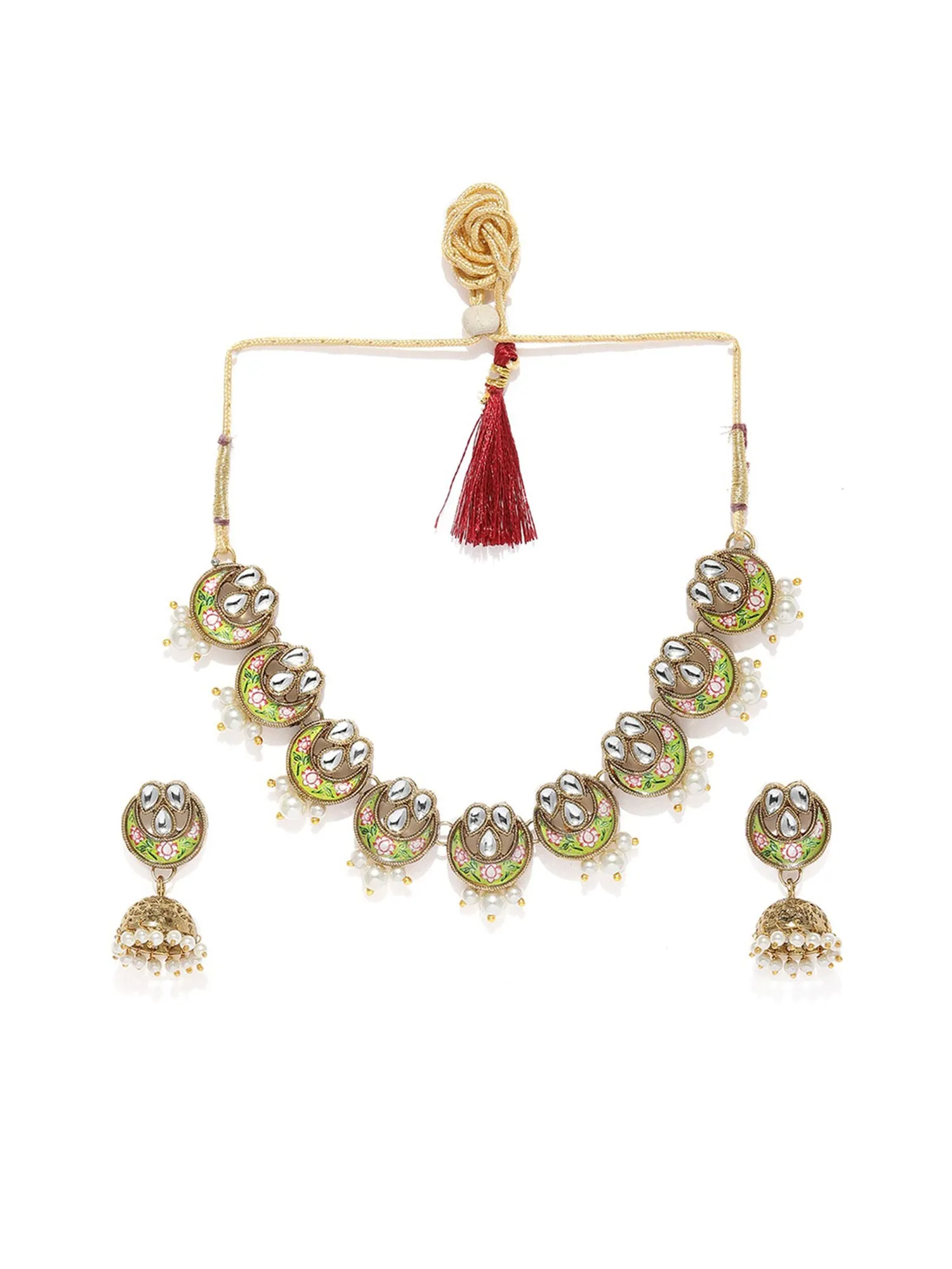 Sukkhi Adorable Kundan Gold Plated Mint Collection Pearl Choker Necklace Set for Women