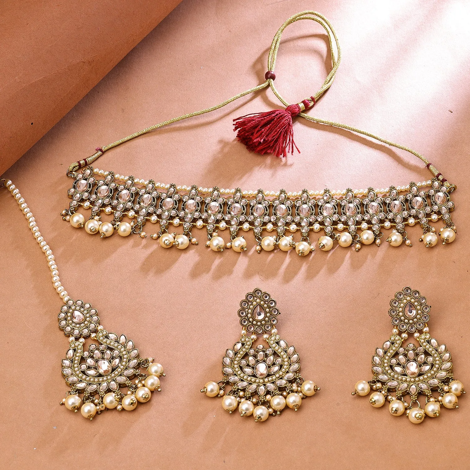 Sukkhi Aesthetically Gold Plated Choker Necklace Set For Women