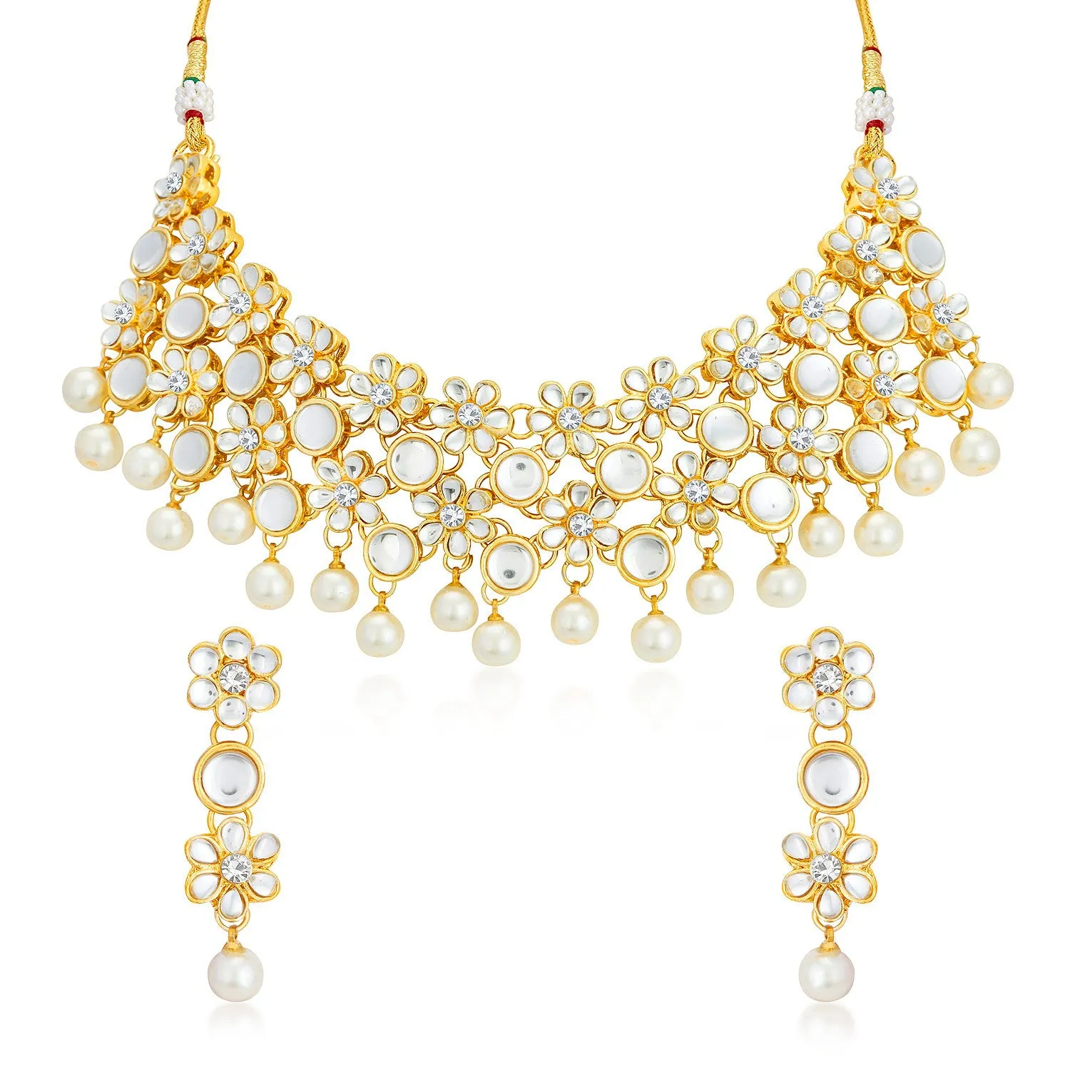 Sukkhi Astonish Floral Gold Plated Kundan Necklace Set for Women