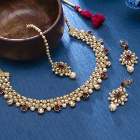 Sukkhi Beautiful Gold Plated Kundan & Pearl Choker Necklace Set for Women