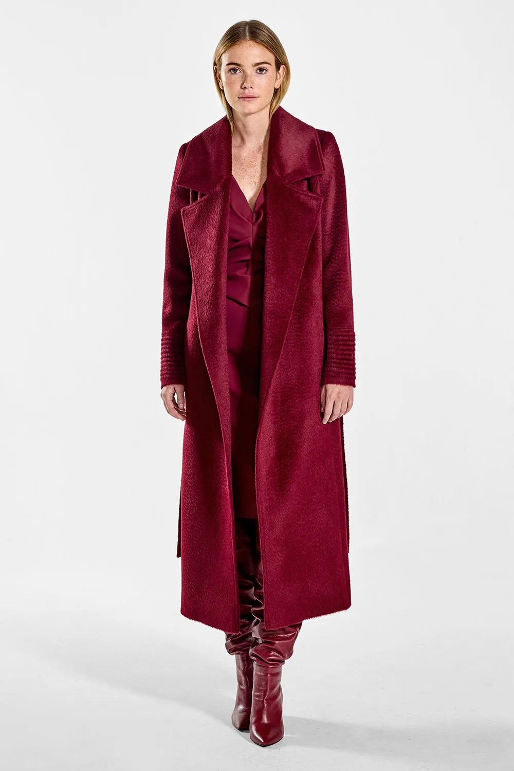 Suri Alpaca Long Notched Collar Wrap Coat