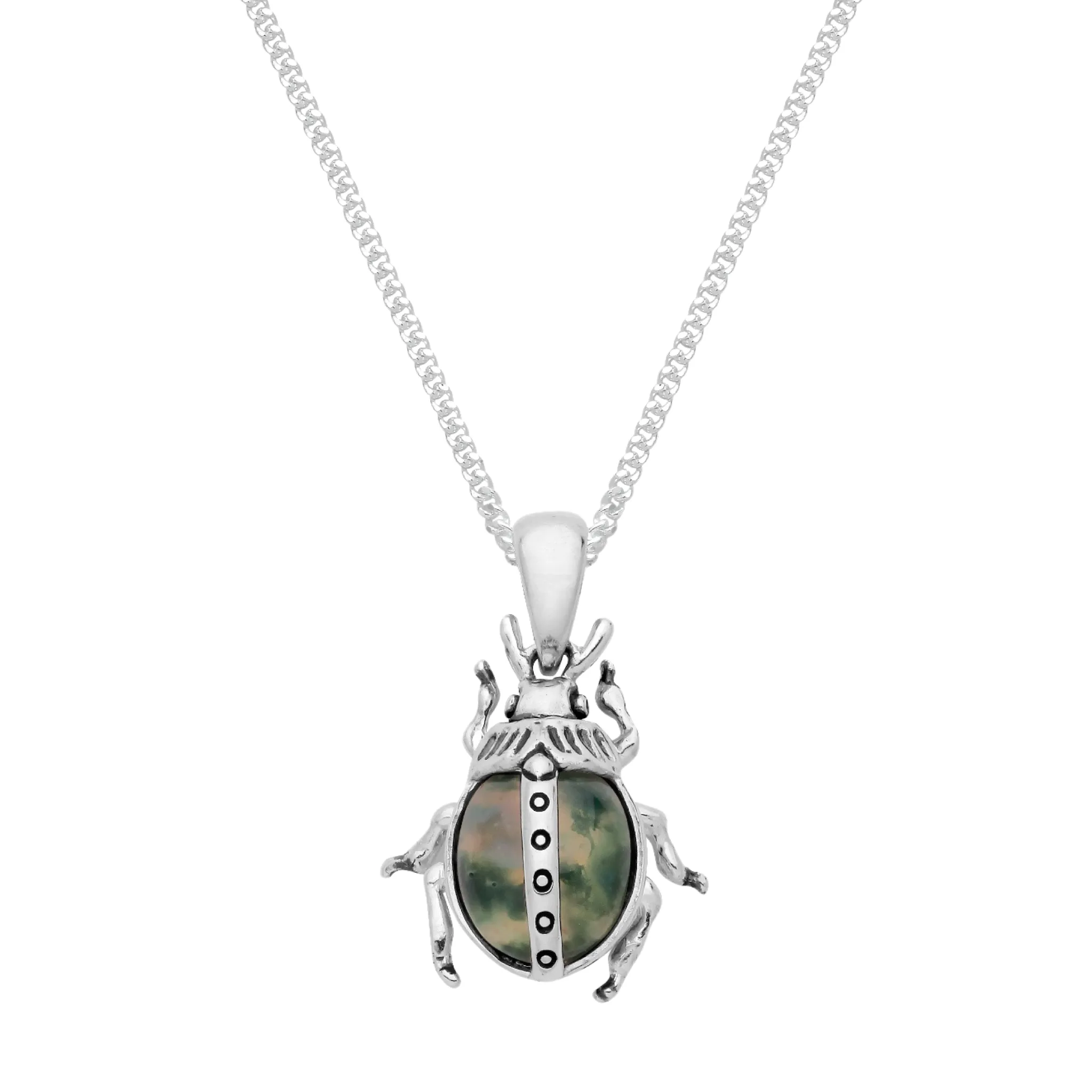 THE BEETLE - Sterling Silver & Moss Agate Necklace