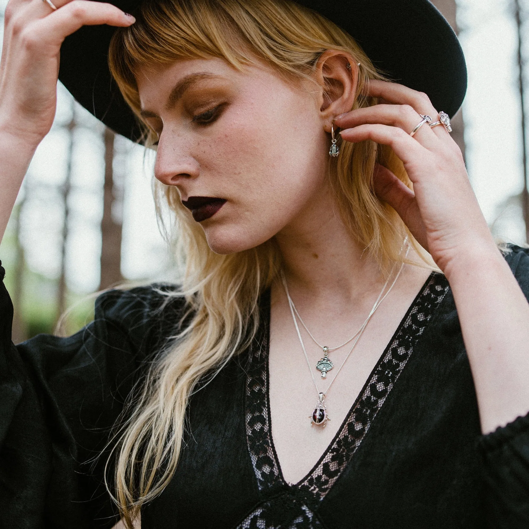 THE BEETLE - Sterling Silver & Moss Agate Necklace