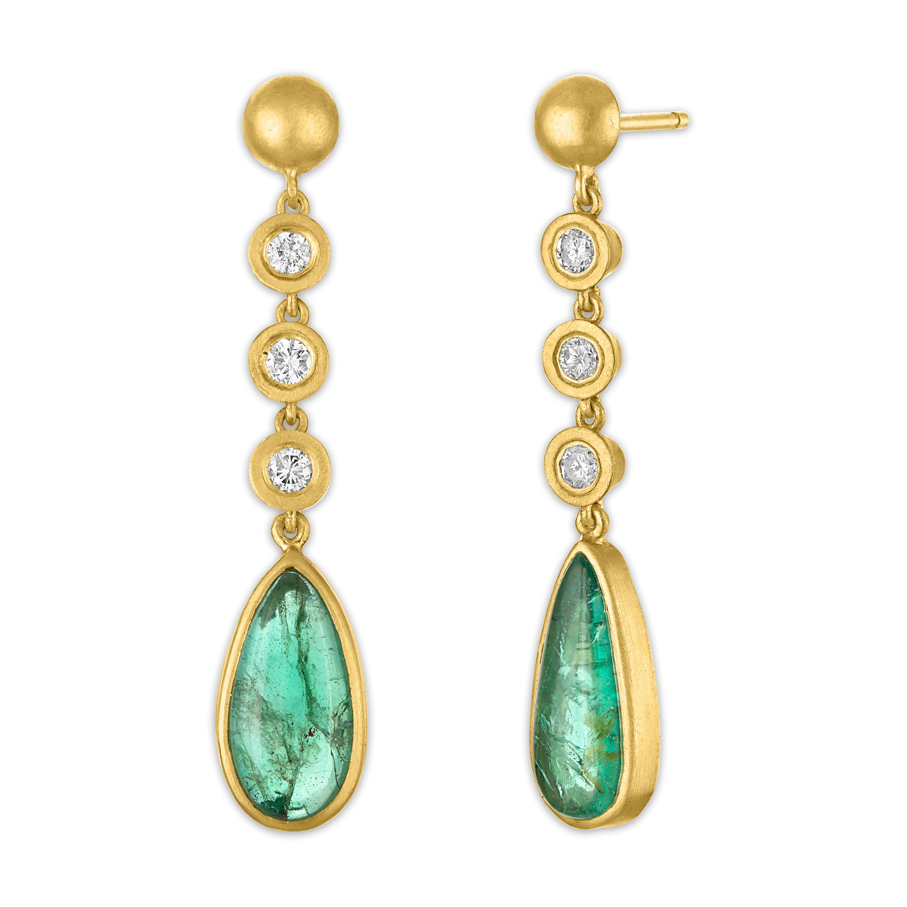 Three Diamond and Emerald Chime Earrings