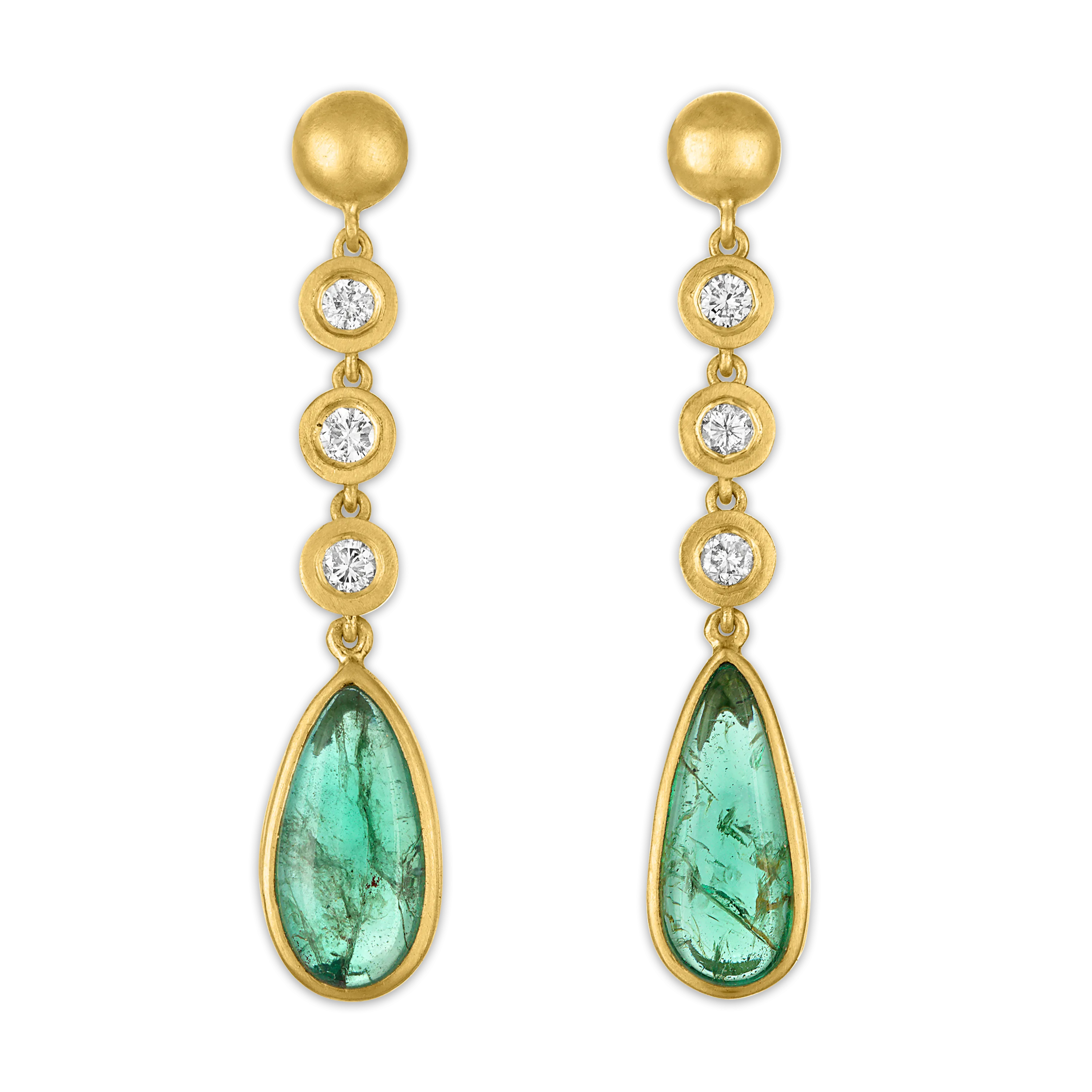 Three Diamond and Emerald Chime Earrings